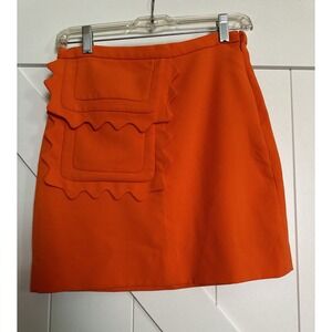 Victoria Beckham Target Orange Retro Mod Twill Mini Skirt‎ Scalloped Size XS